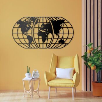 Weltkarte Wandbild Kanvas 3-teilig 50x100 & 60x120 cm – Modernes Wanddekor