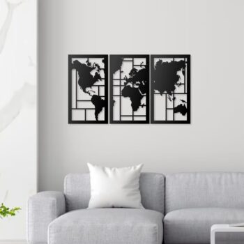 Weltkarte Wandbild Kanvas 3-teilig 50x85 & 70x120 cm – Modernes Wanddekor