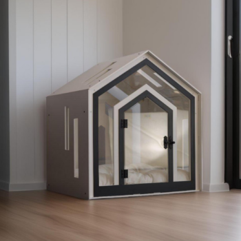 Hundehuette Calmo Weiss aus Holz mit Kissen und wasserfestem Boden fuer kleine u