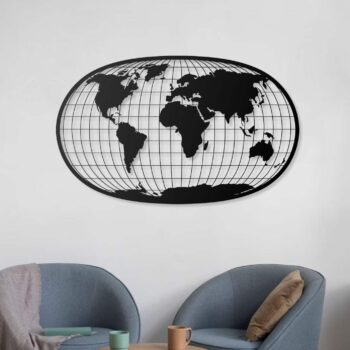 🌍 Metall Weltkarte Elips & Quadratmuster 50x80 70x100 Handarbeit