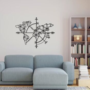 Weltkarte Wandbild Kompass 50x75 & 70x90 cm – Einteiliges Wanddekor