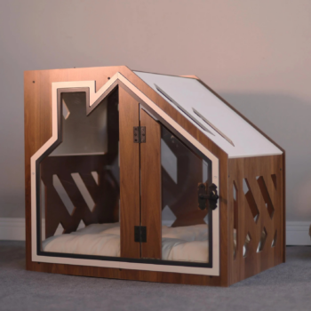 Moderne Hundehütte Katzenhaus aus Holz Indoor Hundehaus Katzenhöhle mit Kissen
