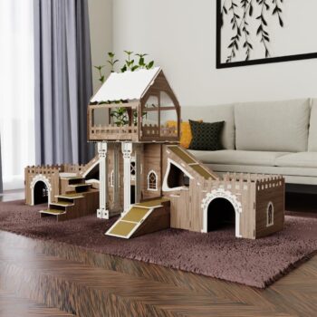 Colony Kaninchenhaus – 3 Etagen mit Terrasse & Holzbrücke – Für 4 Kaninchen geei