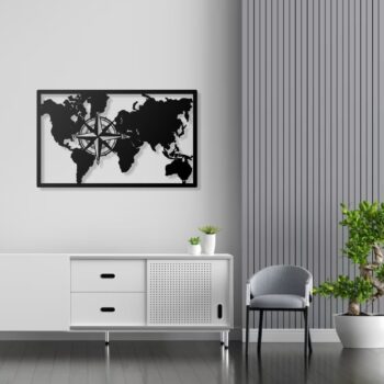 Weltkarte Wandbild Kompass 40x65 & 60x100 cm – Einteiliges Wanddekor