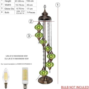 Große 7 Bunte Türkische Mosaik Stehlampe - Boho Vintage Tiffany Stil Lampe