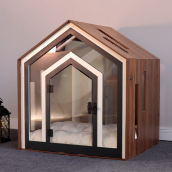 Moderne Hundehütte Katzenhaus aus Holz Indoor Hundehaus Katzenhöhle mit Kissen