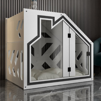 Moderne Hundehütte Katzenhaus aus Holz Indoor Hundehaus Katzenhöhle mit Kissen