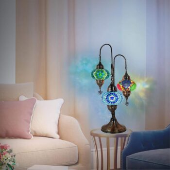 Türkische Mosaik Tischlampe 3 Kugeln - Marokkanische Vintage Lampe Deko