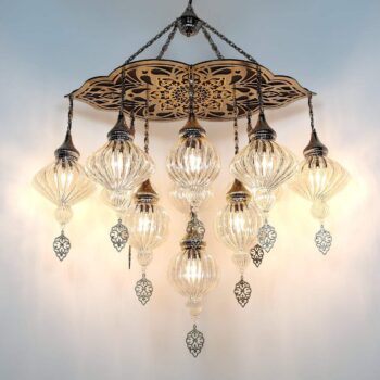 Türkischer Kronleuchter aus Pyrexglas mit 11 Kugeln aus unterschiedlichem Glas