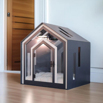 Moderne Hundehütte Katzenhaus aus Holz Indoor Hundehaus Katzenhöhle mit Kissen