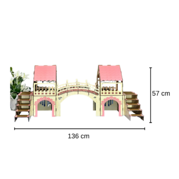 Kaninchenhaus aus Holz mit Hängebrücke und Türmen Zweistöckiges Hasenspielhaus R