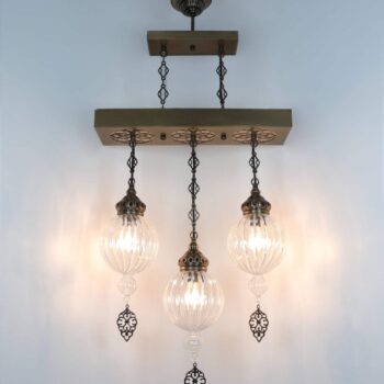 Pyrex Glas Kronleuchter Türkisch - 3-flammige Orientalische Deckenlampe