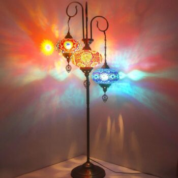 Große Türkische Mosaik Stehlampe - 3 Kugeln Boho Orientalische Lampe