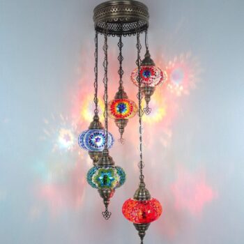 Türkischer Mosaik-Kronleuchter - Spiralförmig 5 Kugeln Orientalische Lampe