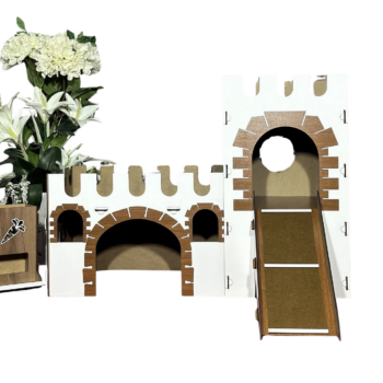 Hasenschloss aus weißem Walnussholz Zweistöckiger Kaninchenpalast mit Turm Luxur