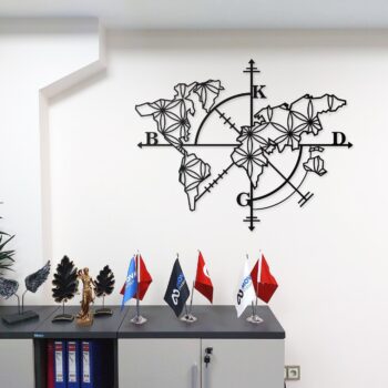 Metall Weltkarte mit Kompass Wandbild 50x60 70x90 cm Modern Deko Wohnzimmer