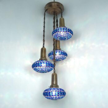 Turkish Chandelier Stained Glass 4-Globe Sprial Design