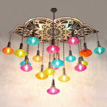 Turkish Pattern Chandelier 19 Globe Multicolor Ovall