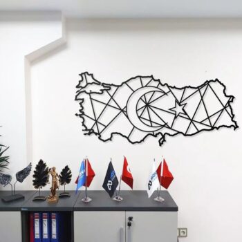 Metall Türkei Karte Wandkunst mit Halbmond & Stern Design – Moderne Metall Wanddekoration – Türkische Karte Wandbild für Zuhause & Büro – 30×66, 40×88 cm (30x66 cm)