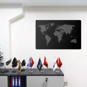 Metall Weltkarte Wandkunst Punktdesign – Moderne Einteilige Wanddekoration – Minimalistische Weltkarte für Zuhause & Büro – 50×76, 70×90 cm (50X76 cm)