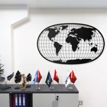 Metall Weltkarte Wandkunst Oval Geometrisches Design – Moderne Metall Wanddekoration – Weltkarte für Zuhause & Büro – 50×80, 70×100 cm (70X100 cm)