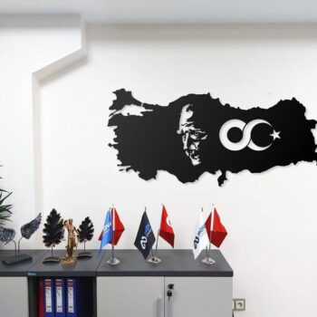 Metall Wandkunst Türkei Karte mit Atatürk & Unendlichkeit – Moderne Wanddekoration – Türkische Metall Wandkarte für Zuhause & Büro – 30×66, 40×88 cm (40x88 cm)