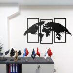 Metall Weltkarte Wandkunst – Moderne Einteilige Wanddekoration – Minimalistische Weltkarte für Zuhause & Büro – 100×52, 124×65 cm (124x65)