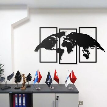 Metall Weltkarte Wandkunst – Moderne Einteilige Wanddekoration – Minimalistische Weltkarte für Zuhause & Büro – 100×52, 124×65 cm (100x52)