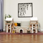 Kaninchenhaus aus Holz – 3 Etagen mit Terrasse & Brücke – Für bis zu 4 Kaninchen – Indoor Kleintierhaus – Mit Kissen – Einfacher Aufbau – Triplex Modell ROOFED CITY