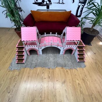 2-stöckiges Kaninchenschloss mit Holzbrücke – Großes Doppel-Turm Kaninchenhaus für bis zu 4 Kaninchen – Handgefertigtes Holzhaus mit rutschfesten Stufen & Luftzirkulation