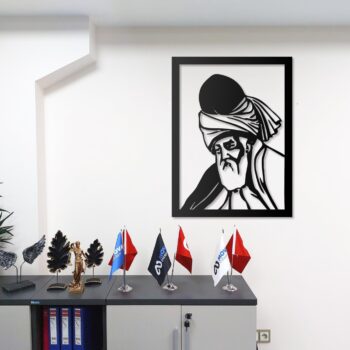 Islamische Metall Wandkunst – Rumi Derwisch Design, Mevlana Sufi Semazen Wanddeko – Spirituelle Islamische Wanddekoration aus Metall, Modernes Muslimisches Home Decor 50X65,70X93 (50X65 cm)