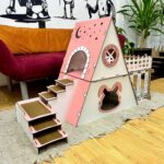 Bungalow Kaninchenhaus mit Terrasse & Heuraufe – 2‑stöckiges Premium‑Hasenhaus aus 3 mm MDF, handgefertigt & zerlegbar – Indoor/geschützter Outdoor Stall für 1–2 Kaninchen